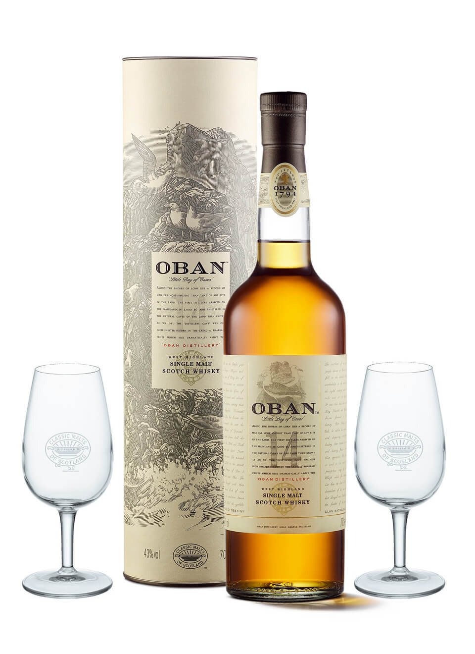 Oban 14 Years Single Malt Scotch mit 2 Gläsern 0,7 L