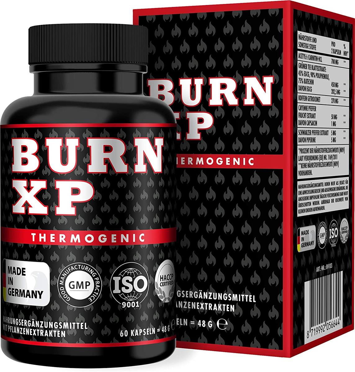 BURN XP - Thermogener Burner, von führenden Body-Experten entwickelt, mit Carnitin + Grüner Tee Extrakt, wissenschaftliche Formel, Made in Germany, 60 Kapseln