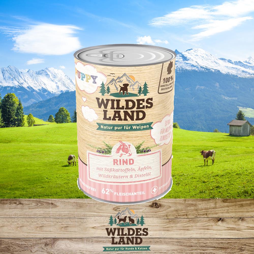 Wildes Land Puppy Rind mit Süßkartoffel 400 gr