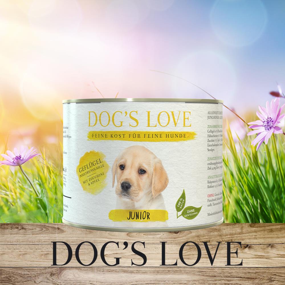 JUNIOR DOG&#39;S LOVE Geflügel mit Zucchini &amp; Apfel