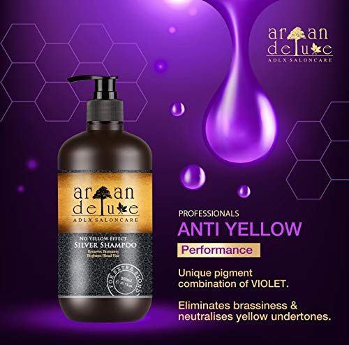 Argan Deluxe Silber-Shampoo | effektive Hilfe bei Gelbstich durch NoYellow-Effekt | QUALITÄTSSIEGER
