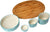 4 Asiatische Servierschalen im blau-Creme Farbton - Schalen Set aus hochwertigem Keramik - inklusive Tablett aus echtem Bambusholz