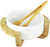 Salatschüssel Servierschüssel Set Bamboo Bowl mit dekorativem Ständer und Servierzange aus echtem Bambusholz Hochwertige Keramik Weiß