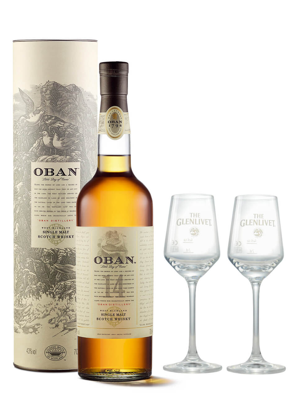 Oban 14 Years Single Malt Scotch mit 2 Nosing-Gläsern 0,7 L