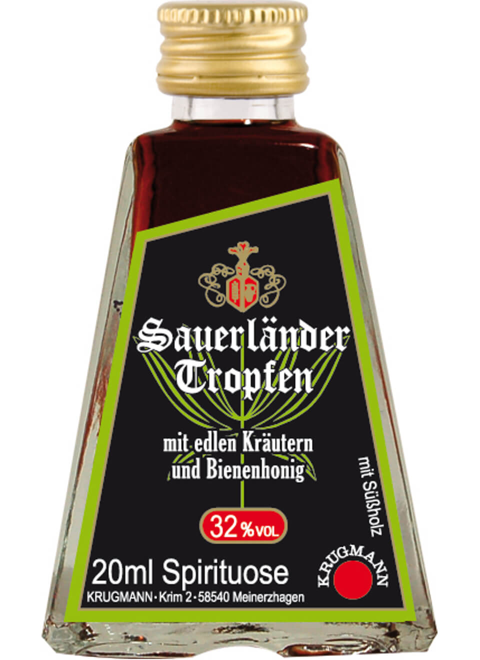 Krugmann Sauerländer Tropfen Miniatur Kräuterlikör 0,02 L